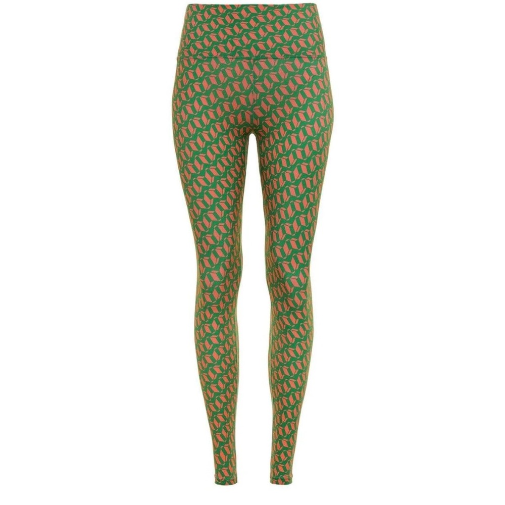 Montce Green Peach Geo Print High Rise Ankle Legging Thick Waistband Nylon XS - Picture 3 of 8